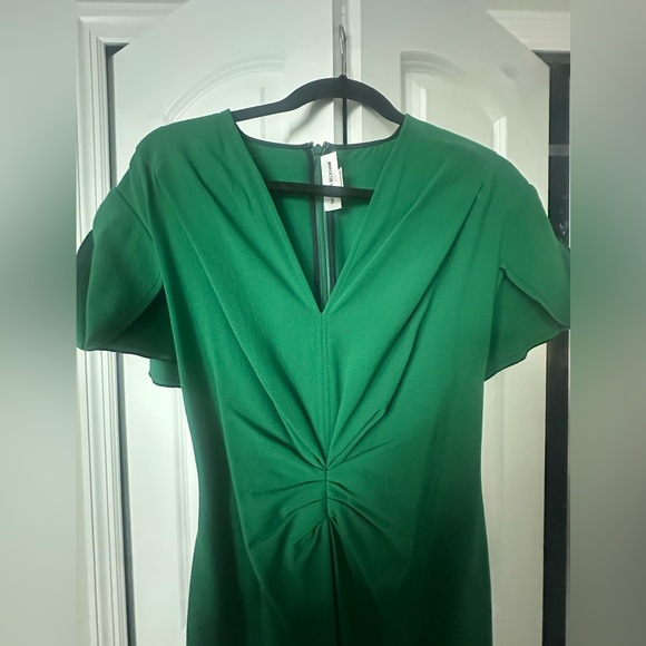 Victoria Beckham Gathered wool-blend midi dress, green, size US2 - Picture 6 of 10